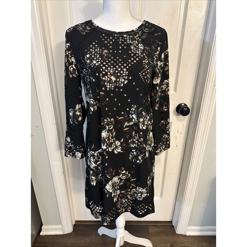 Anthropologie Ranna Gill Floral Cutout Long Sleeve Mini Dress Size Small